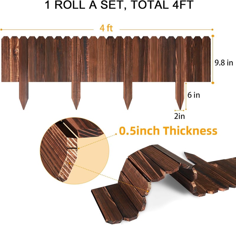 LINSHRY Wood Garden Edging, 1 Pack 9.8 in H x 4 ft L. Wooden Garden Fence for Decorative Landscape Border Edging, Courtyards Planting Fence Tree Fences - Image 2